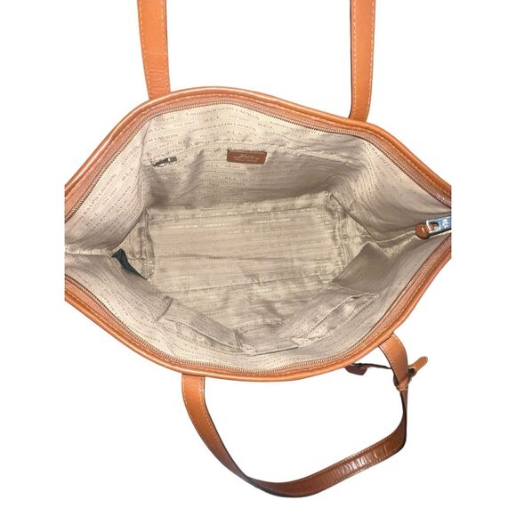 Lauren Ralph Lauren plum purple Leather & Brown Trim Tote Handbag carry all - Picture 10 of 10